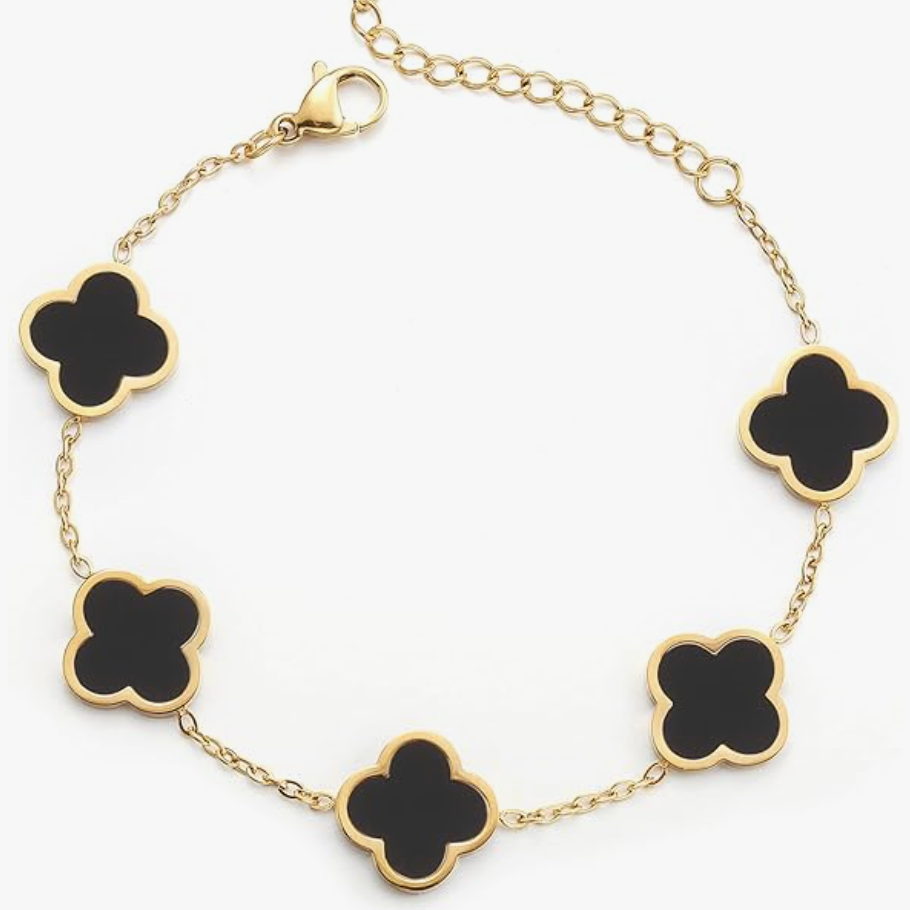 Four-Leaf Black Clover Link Bracelet
