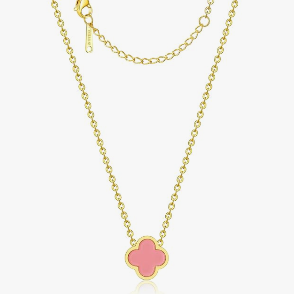 Four-Leaf Pink Clover Lucky Pendant Necklace