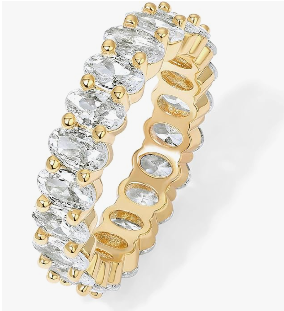 Gold Statement Eternity Ring with Oval Cubic Zirconia