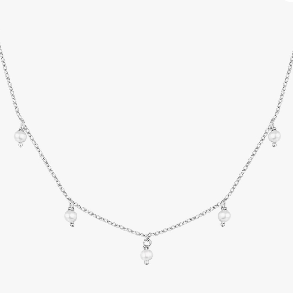 White Gold Cubic Zirconia Pearl Necklace